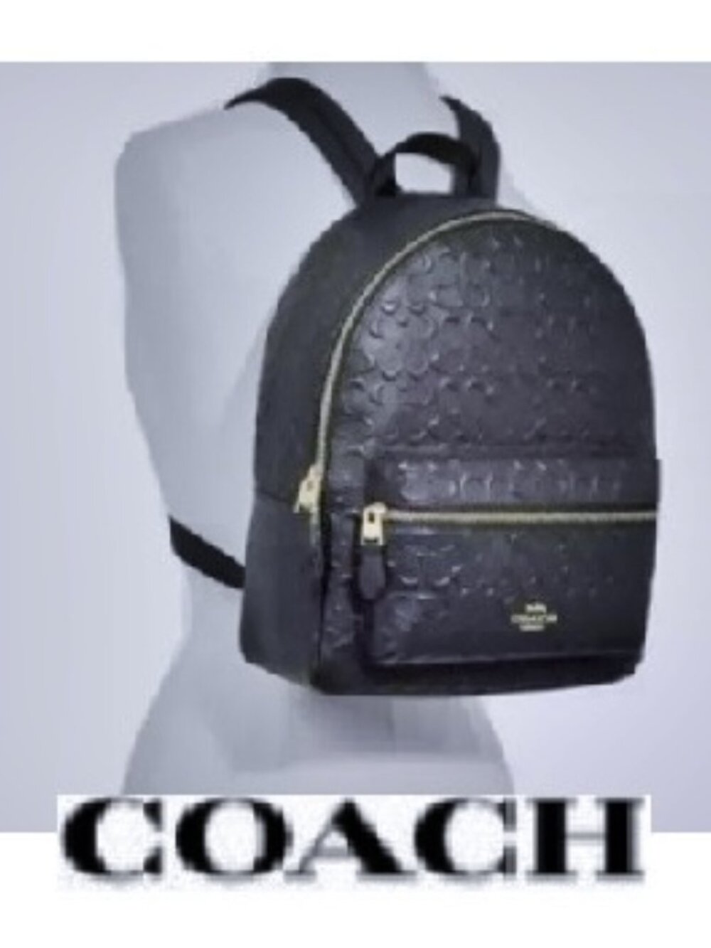 $450 Coach Charlie Signature Monogram Embossed Black Leather Backpack Bag MINT